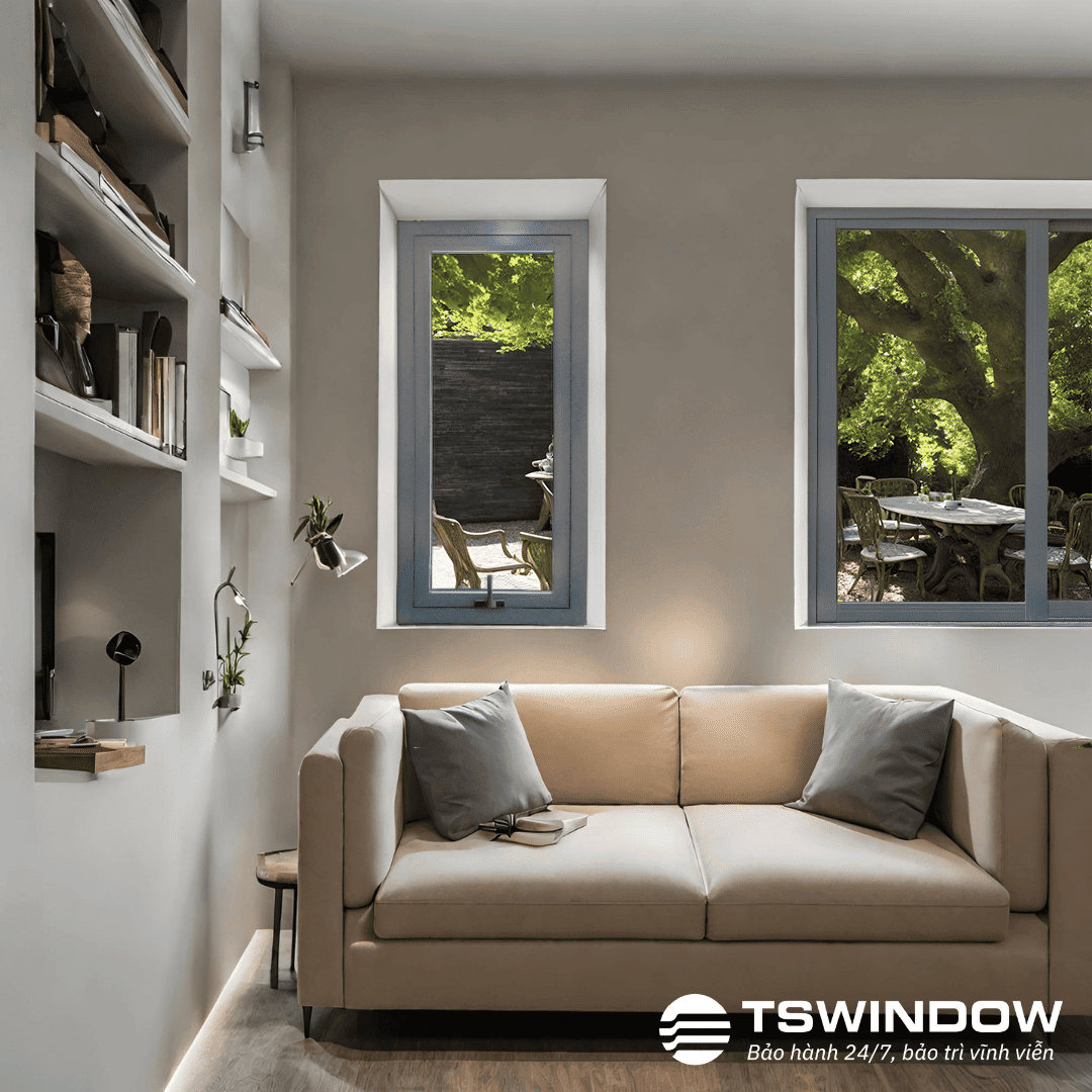 mẫu cửa nhôm kính mở hất 1 cánh đẹp cho phòng khách 